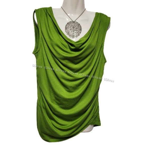 Women's Green Sleeveless Top, Stretchy Sleeveless Top, Cowl Neck Top- Size S, M - Picture 1 of 10